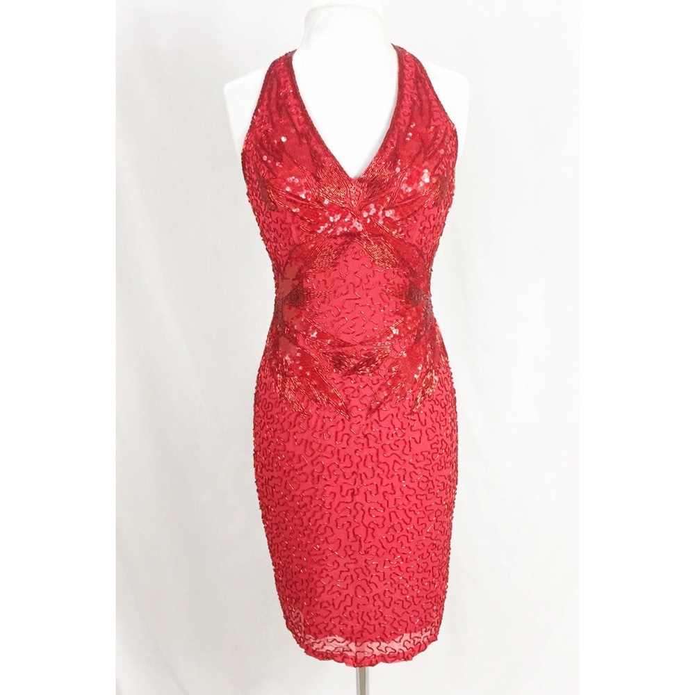 Vintage Niteline RED halter sequin dess